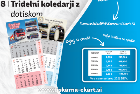 Tridelni koledarji z dotiskom