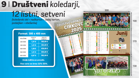 Društveni koledarji, 12 listni, setveni