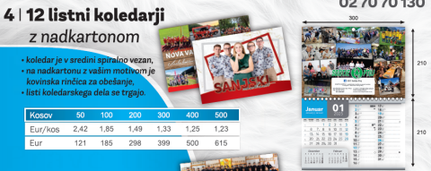 12 listni koledarji z nadkartonom